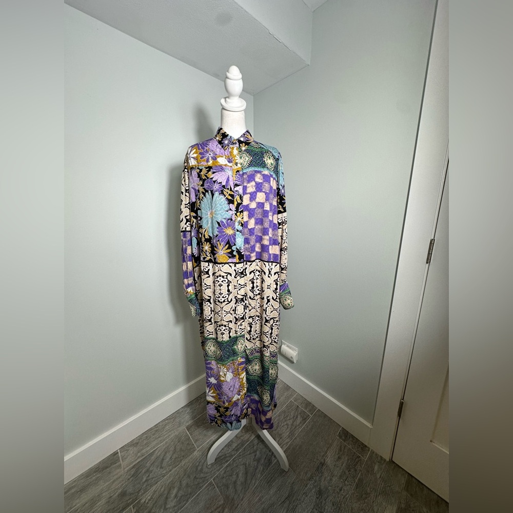 Free People Jackie  Boho Maxi Shirt Dress Size Medium - Picture 5 of 15